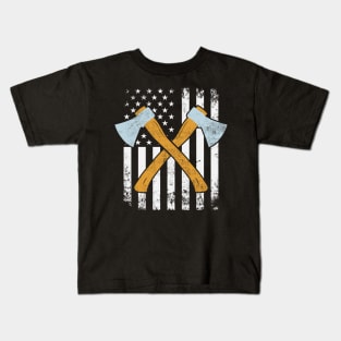 Axe Throwing USA American Flag Funny Kids T-Shirt